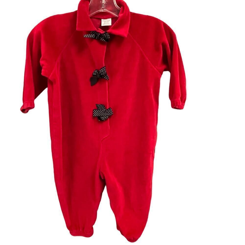Garnet Red Velvet Velour One Piece Size 3T Christmas Holidays Portraits Bows